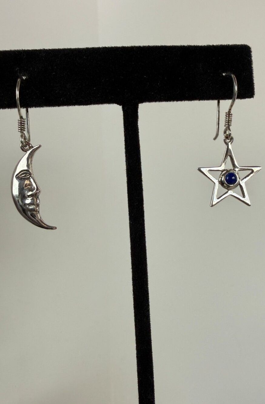Vintage Sterling Silver SOMA Moon & Star Earrings Lapis Celestial 925